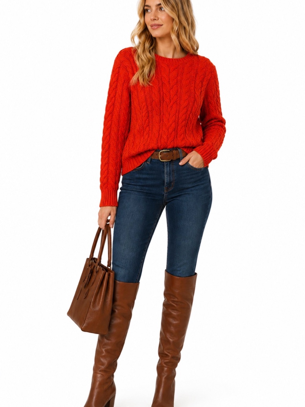 Lauren Ralph Lauren Orange Cable Knit Sweater S